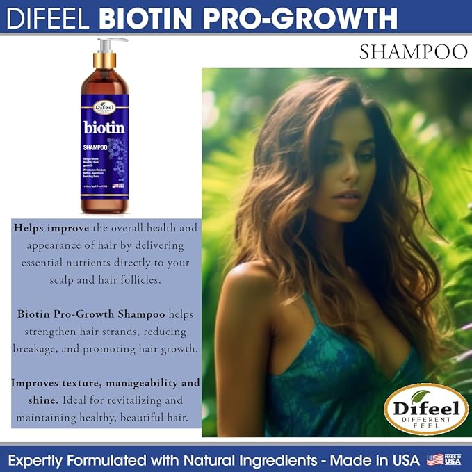 Difeel Pro-Growth Biotin Shampoo 33.8 oz. - Shampoo for Thinning Hair and Hair Loss with Biotin for Hair Growth