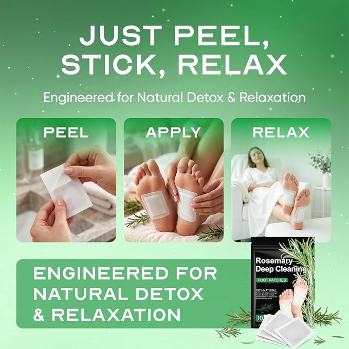 Natural Rosemary Foot Patches with Bamboo, Ginger, Vinegar, Charcoal | 20 Count (Pack of 2)