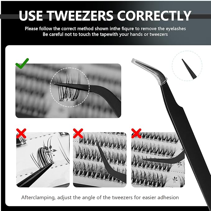 Glue-Free Wispy Lash Clusters Kit, 90 Pcs Individual Eyelash Clusters (8-16mm C Curl)- DIY Lash Extension Kit with eyelashes Tweezers, Natural Fluffy Fake Lashes for Home Use, Beginners Friendly