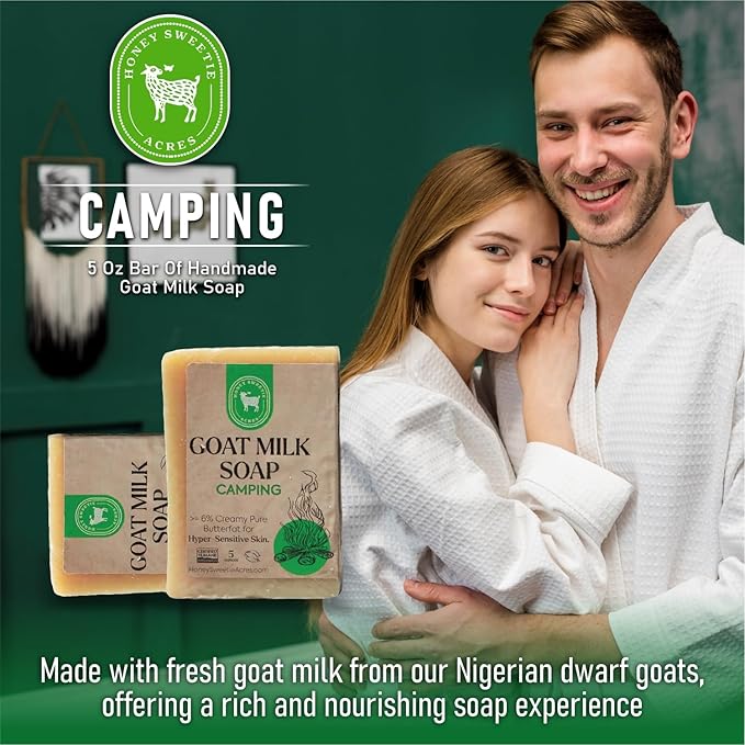 Honey Sweetie Acres 2-Pack Camping Goat Milk Soap - Handmade 5 oz Bar, Made with Natural Ingredients, Moisturizing & Gentle, Made in the USA