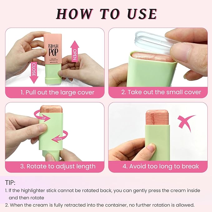 Highlighter Makeup Stick - Blush Highlighters Makeup Stick for Face & Body, Natural Silky Shimmer Highlight, Bendable Long Lasting Cream Korean Highlighter (Cherry Red)