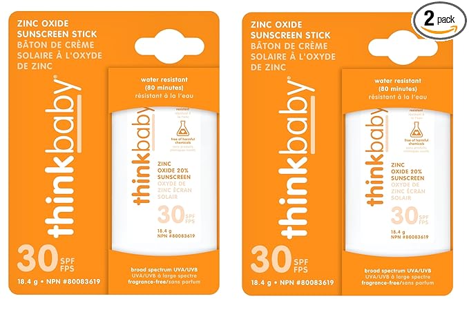 thinkbaby Sunscreen Stick, White/Orange, 0.64 Ounce (2 pack)