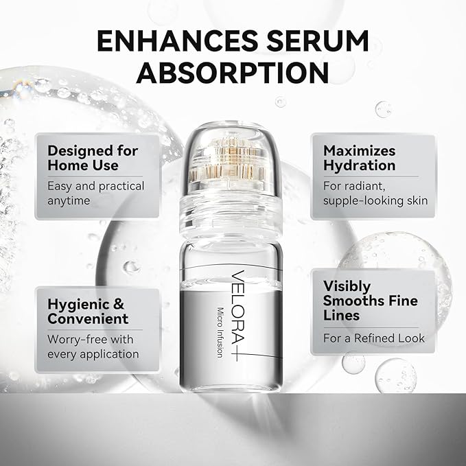 Micro Infusion System for Face - Hydrating Peptide & Hyaluronic Acid Serum Set, Skin-Smoothing Radiance Set with 0.25mm Stamp, At-Home Facial Kit, 1 Month
