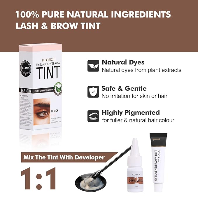 Natural Lash Color Kit, 2 in 1 Professional Black Lash & Brow Color Kit, Instant Bushy Eyelash & Eyebrow Kit Lasting, Safe & Easy DIY Brow Coloring, Black