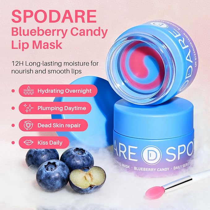 SPODARE Blueberry Lip Mask Overnight, Swirl Lip Sleeping Mask for Dry Cracked Lips Care, Dual-Color Lips Balm for Nourishing and Softening Lips and Reduce Fine Lines -12g