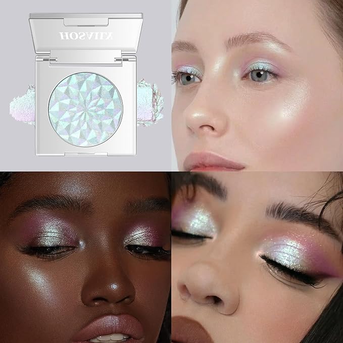 HOSAILY Chameleon Mermaid Glitter Eyeshadow, Duochrome Color Shifting Metallic Single Eyeshadow, Holographic Sparkling Inner Corner Iridescent Shimmer Eye Highlighter Makeup Palette 01