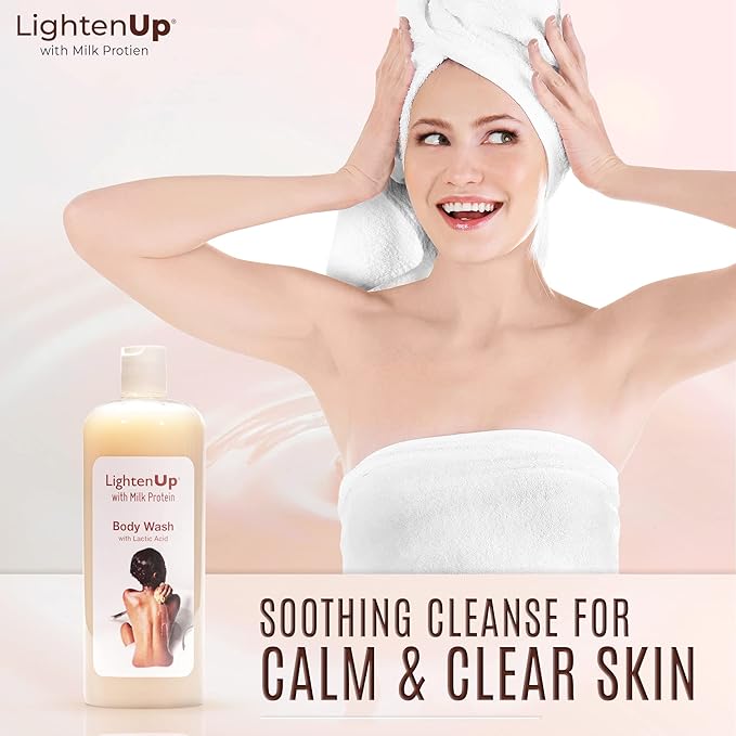 OMIC Lighten-Up LightenUp Lactic Acid Body Wash - 33.8 Fl oz / 1000 ml - Exfoliating Shower Gel, with Shea Butter, Coconut Oil, For All Skin Types
