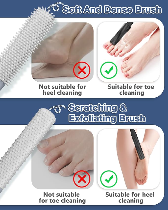 4Pcs Toe Cleaning Brush,Foot Scrubber for Shower with 15.7" Long Handle Soft Silicone Cleaning Shower Brush Foot Care for Seniors,Elderly, Men and Women (2 Sets)