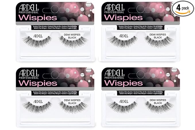 Ardell False Eyelashes Demi Wispies - Black, Seamless Feathered Strip, Natural Look Wispy Lashes for Everyday Wear, 4 Pairs