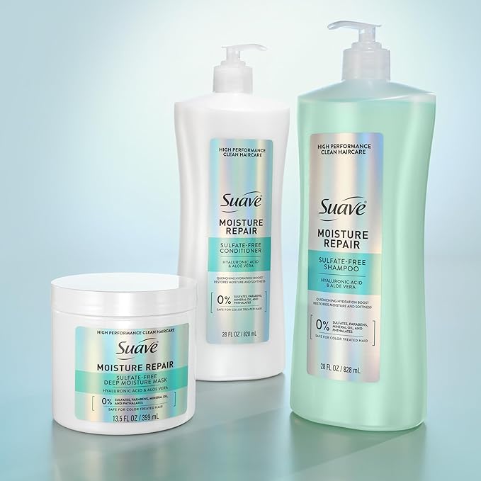 Suave Moisture Repair Sulfate-Free Conditioner with Hyaluronic Acid & Aloe Vera, Hydrates & Restores Dry, Damaged Hair, 4 Count, 28 FL OZ