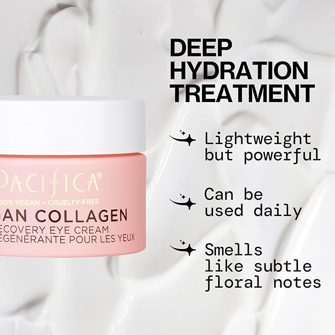 Pacifica Vegan Collagen Overnight Recovery Cream – 2-in-1 Anti-Aging Face Moisturizer & Under Eye Cream Night, Hydrating Collagen + Hyaluronic Acid & Caffeine Formula for Dry, Dull Skin Fragrance-Free