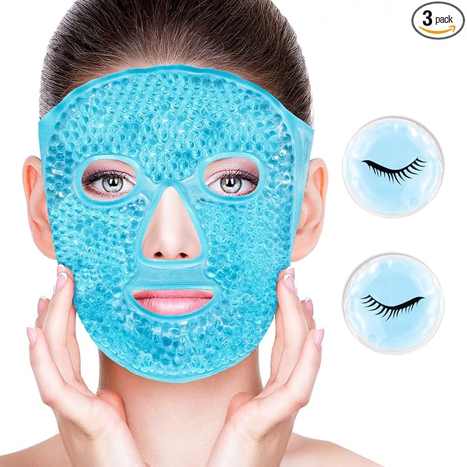 Cold Face Eye Masks Ice Face Mask Hot Cold Compress For Dark Circles, Puffiness, Migraines, Headache, Stress, Redness, Cooling Face Masks For Women Man, Skin Care