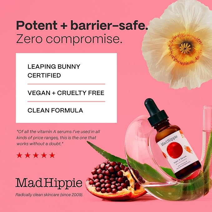 Mad Hippie Super A Retinol Serum for Face – Potent Skin Repair & Anti-Aging Serum with 3 Retinoids, Bakuchiol + Hydrating Hyaluronic Acid, 1.02 Oz