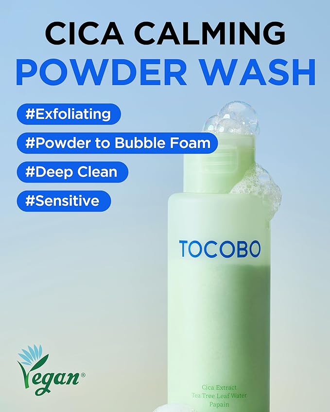 TOCOBO Cica Calming Powder Wash – Korean Enzyme Face Cleanser with Cica, Tea Tree & Papain – Hypoallergenic Low pH Powder Cleanser for Sensitive Skin, Pore Purifying & Exfoliating,. 1.69 oz.