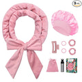 Gwabee No Heat Overnight Curl Headband, 70" Soft Ribbon Curl Wrap for Long Hair - 9 PCS Rods Set with Bonnet, Pink