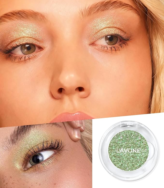 LAVONE Multichrome Eyeshadow, Iridescent Green-Yellow-Gold Eyeshadow Powder, Multidimensional Sparkle with One-Swipe Color, Highly Pigmented, Smooth Non-Falling