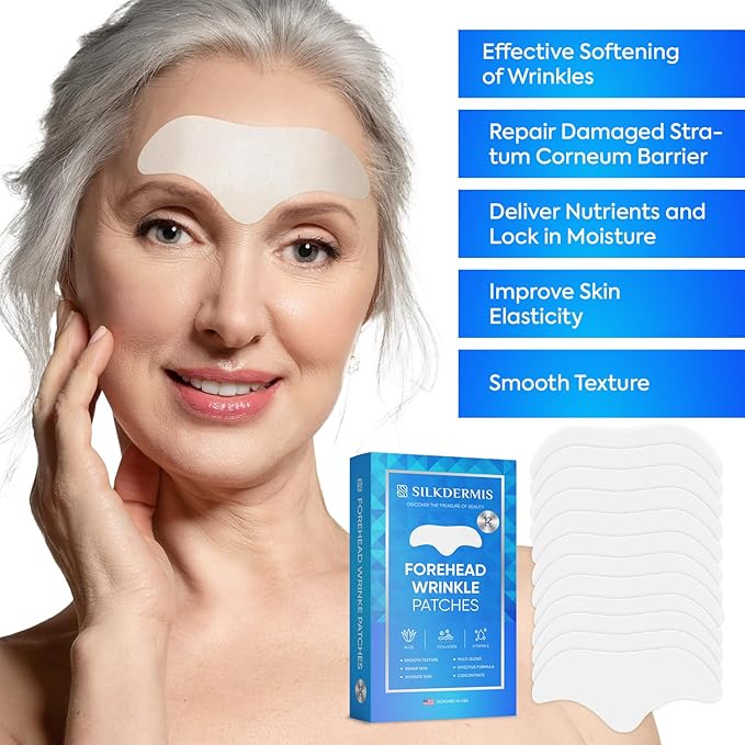 SILKDERMIS Forehead Wrinkle Patches 12Pcs with Aloe, Collagen, Vitamin E, Anti Wrinkle Patches, Forehead Wrinkles Treatment (White)