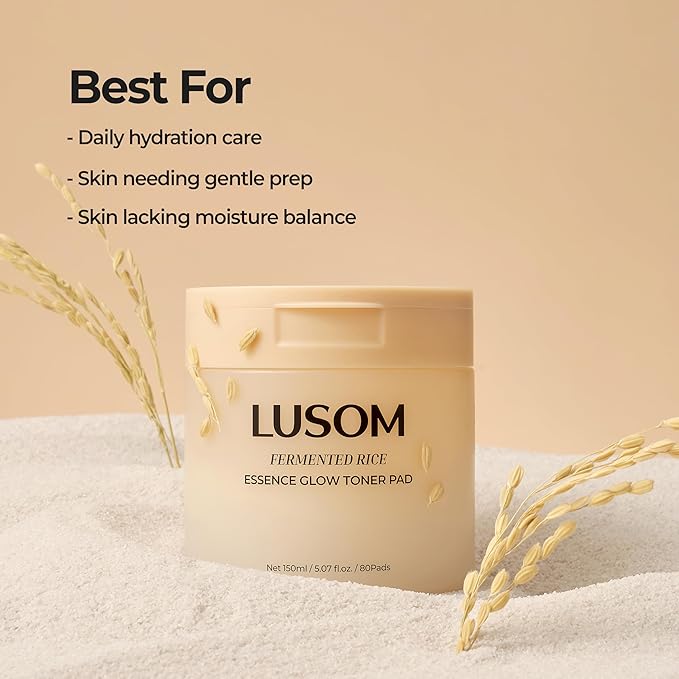 LUSOM Fermented Rice Essence Glow Toner Pads – Gentle, Hydrating & Skin-Soothing Korean Skin Care – 80 Pads (5.07 fl. oz. / 150ml)