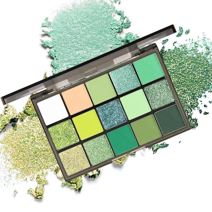 CAKAILA Smokey Green Eye Shadow Makeup Palette,15 Colors Bright Forest Emerald Dark Green Shimmer Matte Makeup Pallet,Long Lasting Waterproof for Daily and Halloween