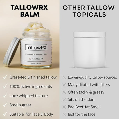 100% Grass-Fed Beef Tallow for Skin – Whipped Tallow Honey Balm, Pure & Organic Moisturizer for Face & Body with Manuka Honey, Jojoba & Calendula – Deep Hydration & Soothing (4 oz, Vanilla Scented)