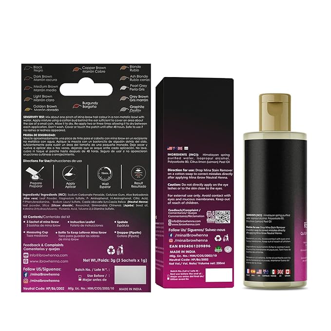 MINA iBrow Henna Hair Color Professional Tint Kit with Brush & Stain Remoer | Covers Grays-Lasts up to 6 weeks | No Ammonia No Lead | Vegan & Cruelty Free | up to 30 Applications (Medium Brown)