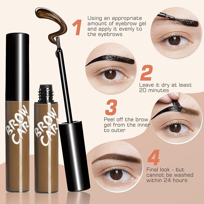 Eyebrow Gel - Peel Off Eyebrow Tint With Eyebrow Stencils, Long-lasting Brow Gel for Strong Hold & Natural Finish, Waterproof Eyebrow Makeup for Fuller & Defined Looking Brows (Light Brown)