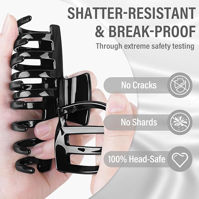 TOCESS Nylon Hair Claw Clips: Flexible & Unbreakable Safe Large Black Hair Claws for Thick/Thin Hair Women - Strong Hold 4 Pack 4 Inch Big Jaw Clips- Good Gift for Women