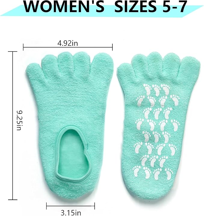 MoyRetty Moisturizing Silicone Gel Socks with 5-Toes, Dry Cracked Feet Treatment, gel socks for dry cracked feet women Lavender Oil Infused-Green