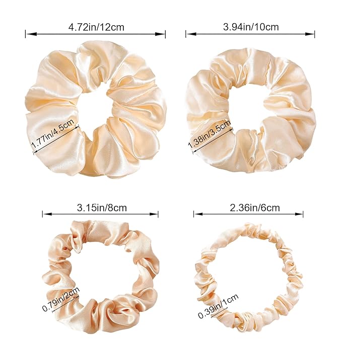 24Pcs 4 Sizes Satin Hair Scrunchies for Women Teens Girls Kids, No Damage Big & Small Soft Hair Ties Bands for Thick/Thin/Curly Hair Ponytail Holder Accessories Wrist Decor, 6 Neutral Colors,BlueZOO