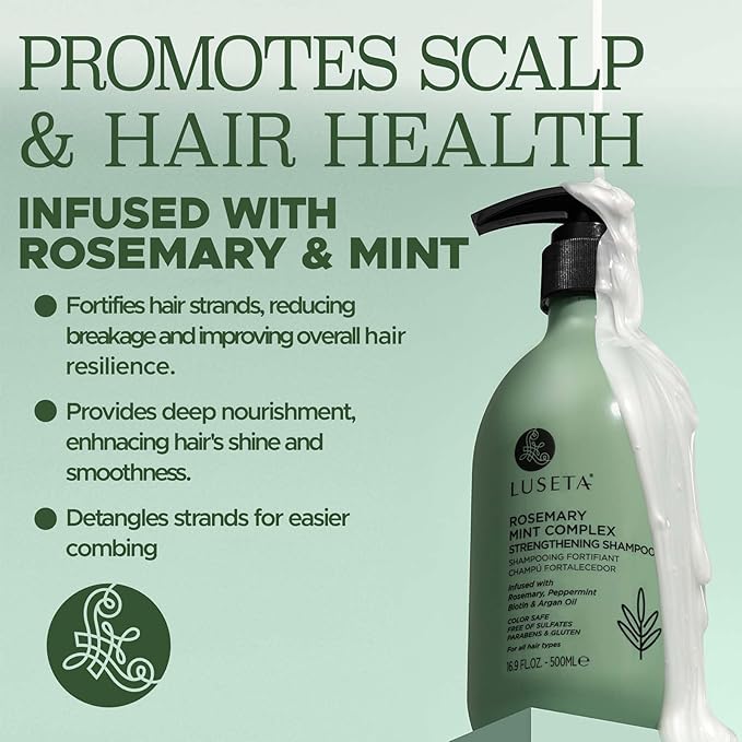 Luseta Rosemary Mint Strengthening Shampoo Moisturizing and Nourishing Damaged Hair Thickening Shampoo for Thinning Hair, Fortify Hair Strands and Reduce Frizz for All Hair Types, Sulfate Free 16.9oz