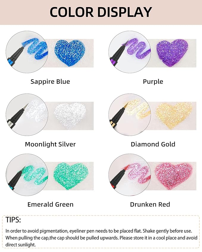 Glitter Eyeliner Liquid Liner Pen-2Pcs Blue Purple Metallic Satin Shimmer Sparkling Eye Liner Eyeshadow Makeup Pen, Long Lasting High Pigmented Waterproof Smudge-proof Eyeliner Pencil, Gift for Women