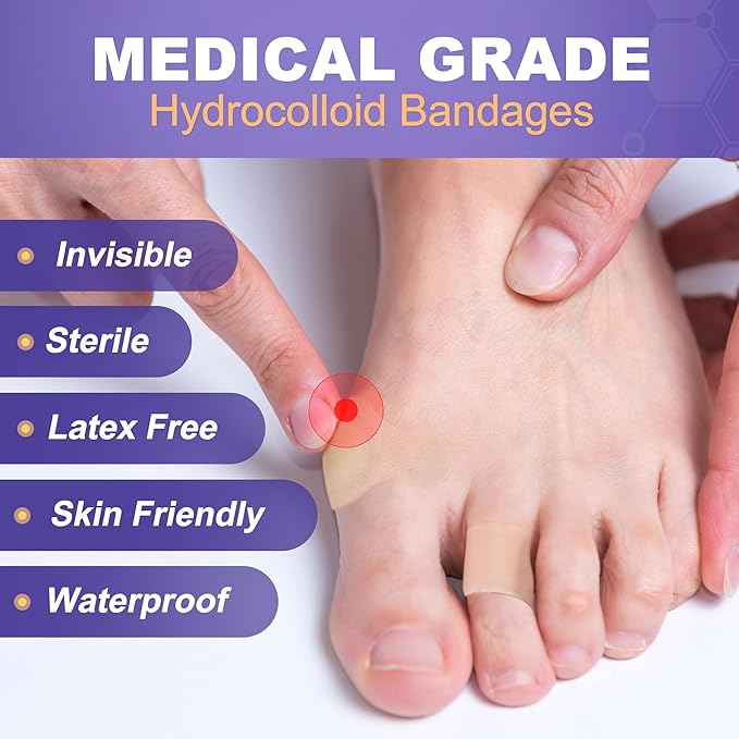 LotFancy Blister Bandages for Feet, 24 Blister Pads and 12 Acne Patches, 8 Size Hydrocolloid Bandage, Waterproof Seal Gel Blister Cushion Variety Pack for Toes Protection, Heel Blister Prevention