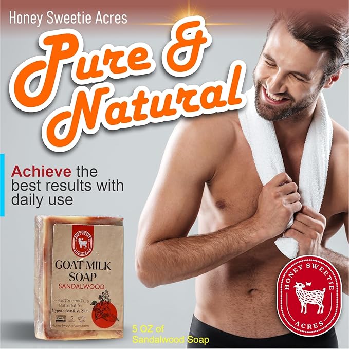 Honey Sweetie Acres Sandalwood Goat Milk Soap - Handmade 5 oz Bar, Made with Natural Ingredients, Moisturizing & Gentle, Made in the USA