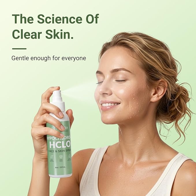 Hypochlorous Acid Spray for Face and Skin, 8oz Value Size - Physiological Neutral Facial Mist - Soothing Skin Cleanser for Redness and Acne-Prone Skin - Pure HOCL Daily Care