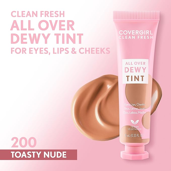 COVERGIRL Clean Fresh Dewy Tint 200 Toasty Nude, 3-in-1 Tint, Blendable Color For Eyes, Lips & Cheeks, 0.33 fl oz (Pack of 2)
