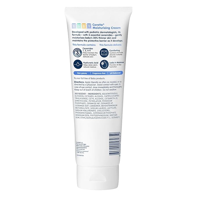 CeraVe Baby Cream, Gentle Moisturizing Cream with Ceramides, Fragrance, Paraben, Dye & Phthalates Free, Rich & Non-Greasy Feel, Gentle Baby Skin Care, 8 Ounce
