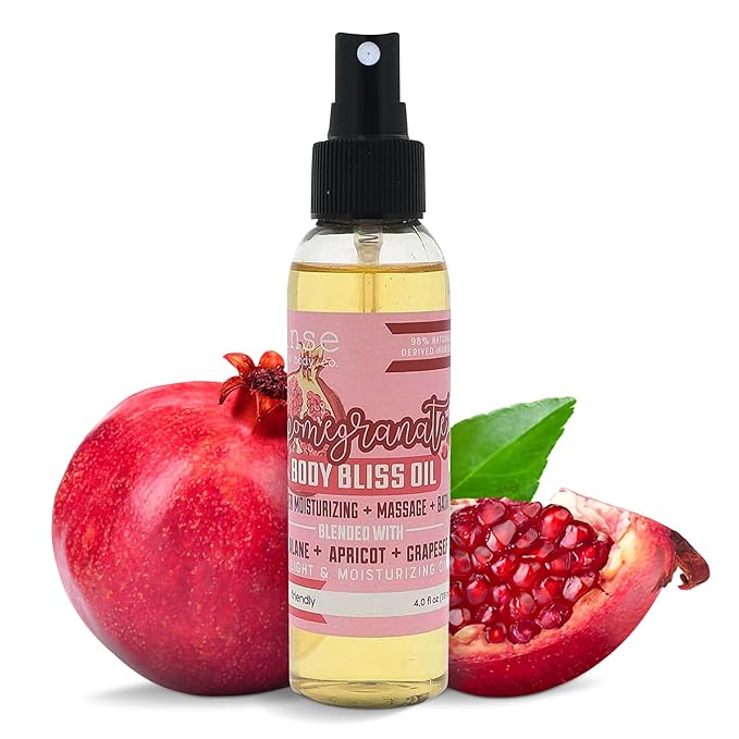 Rinse Bath & Body Pomegranate Body Oil Moisturizer Spray - Natural Lightweight Fast Absorbing with Squalane, Grapeseed, Apricot & Vitamin E Oil for All Skin Types, 4 fl oz