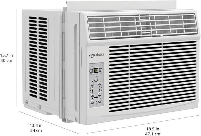Amazon Basics 6000-BTU Window Air Conditioner with Quiet Operation, Up to 250 Sqf, Cool and Fan Functions, Washable Filter, Adjustable Window Kit, Digital Temperature Display, Remote Control, White