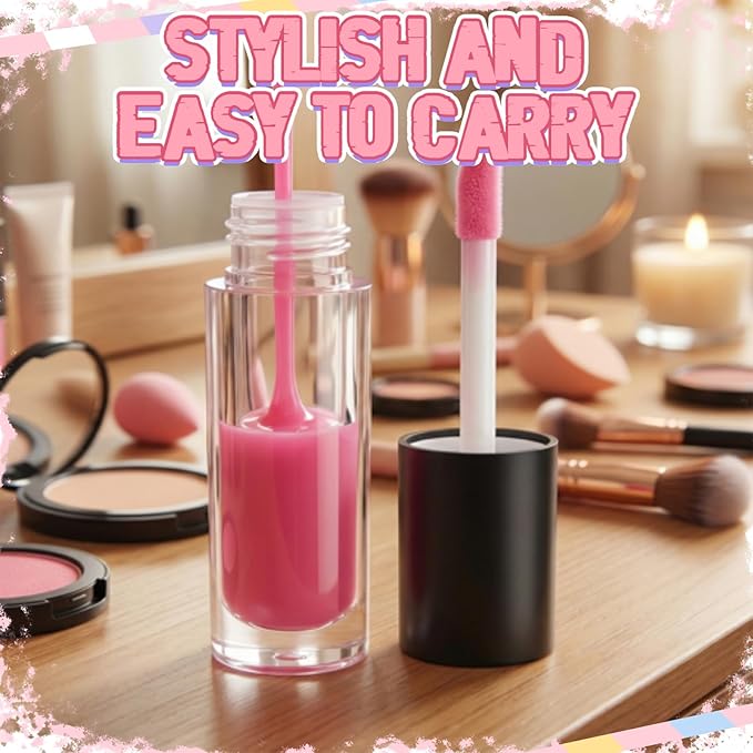 Tatuo 30 Pcs 6ml Empty Lip Gloss Tubes with Wand Bulk Lip Refillable Gloss Containers Cosmetic Bottles with Rubber Stoppers for Lipstick Eyelash Growth Liquid DIY Makeup Kit (Black)