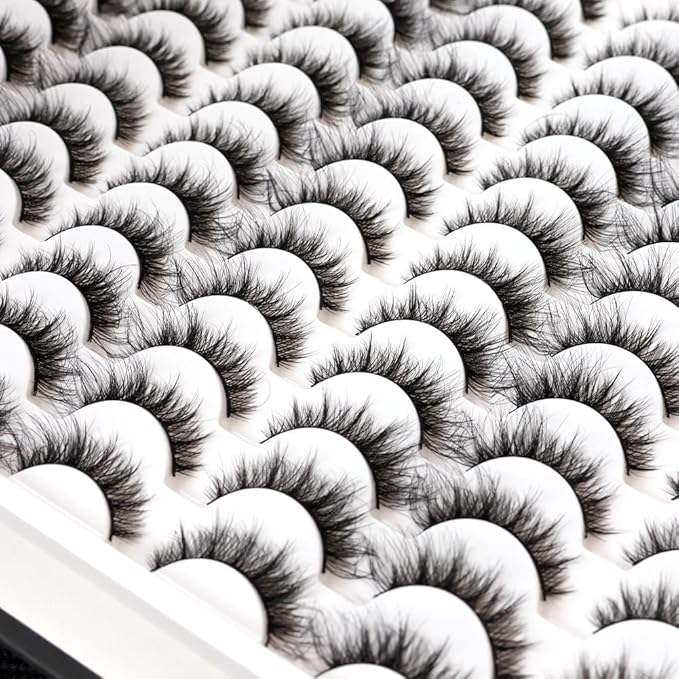 Azenlo False Eyelashes 48 Pairs Faux Mink Lashes 6-16 mm Wispy Lashes 3D Fluffy Cat Eye Lashes Pack Bulk Wholesale Strip Lashes(style 48-040)