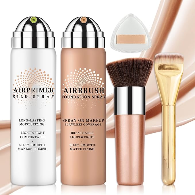 AIUEO Airbrush Foundation Makeup Spray Magic Minerals Airbrush Foundation,Lightweight Flawless Airbrush Spray Makeup Primer with Brush-01 Natural