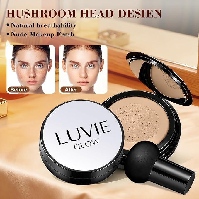 Ideal for Light/Medium Complexions-Hush Makeup Foundation, Mushroom Head Air Cushion CC Cream - BB Cream Foundation for Older Women (Natural color)