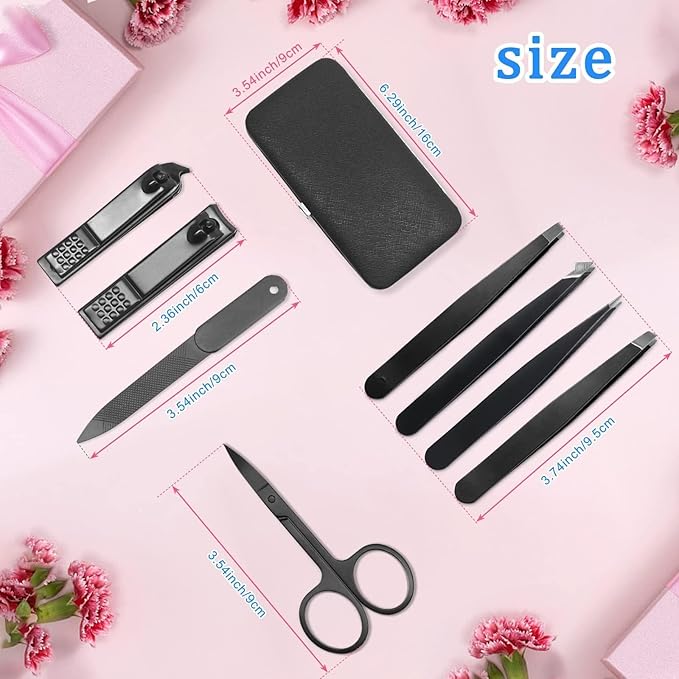 Nail Clippers and Tweezers Set, 8 Pcs Stainless Steel Manicure Pedicure Kit for Thick Nails, Travel Nail Grooming Tools with Case, Gifts for Men & Women