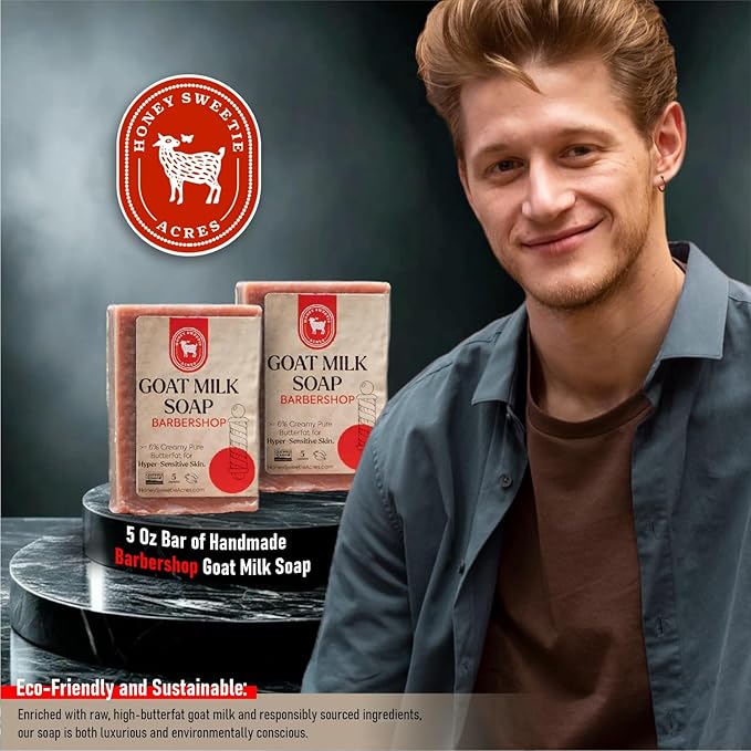 Honey Sweetie Acres 2-Pack Barbershop Goat Milk Soap - Handmade 5 oz Bar, Made with Natural Ingredients, Moisturizing & Gentle, Made in the USA
