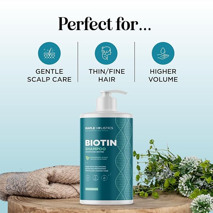 Volumizing Biotin Shampoo for Thinning Hair - Invigorating Peppermint Shampoo for Fine Hair with Argan Coconut and Olive Oils - Vegan & Color Safe - Paraben Silicone & Sulfate Free (25 Fl Oz)