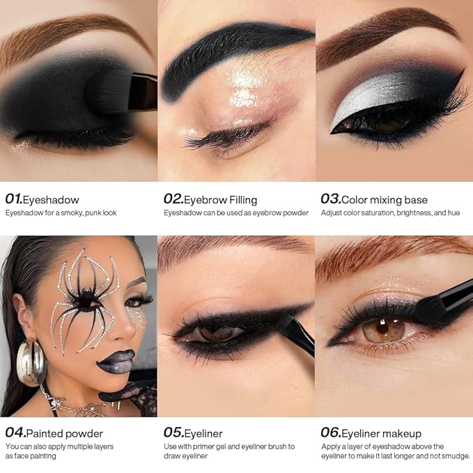 Black Matte Eyeshadow Single with Applicator, High Pigment Long-Lasting Waterproof Matte Black Eye Makeup for Smokey Eyeshadow, Eyeliner, Gothic, Dramatic Looks, and Halloween Costume Makeup