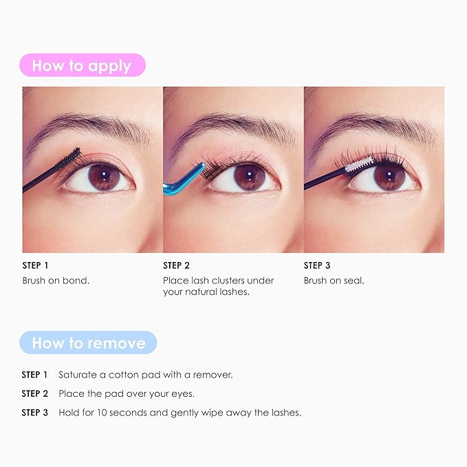 Falscara Essentials Kit, False Eyelashes, Lash Clusters, Soft Wispy, 10mm-14mm, Includes Bond & Seal, Precision Applicator & 36 Clusters