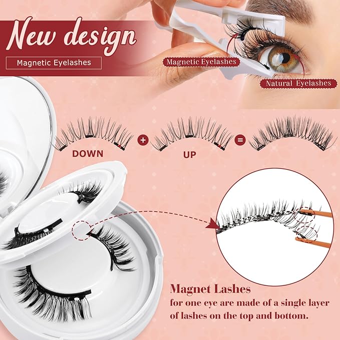 Higu clace Magnetic-Eyelashes 2 Pairs Magnetic Eyelashes with Applicator Soft Eyelashes Magnetic Lashes Natural Look Wispy pestañas magnéticas Without Eyeliner Easy to Wear and Remove(A+H01)