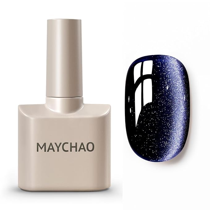 MAYCHAO 15ML Astral Cat Eye Gel Nail Polish 1Pc Deep Blue Glitter Cat Eye Gel Polish Soak off Holographic Magnetic Nail Polish for Nail Art Manicure Salon DIY at Home, 0.5 OZ