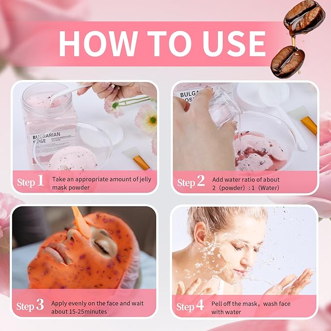 Hydro Jelly Masks for Women Home Spa,Hydrating & Moisturizing Peel-Off Rubber Gel Face Mask Skin Care,Professional Jelly Mask for All Skin Types 23 Fl Oz（Bulgarian Rose）